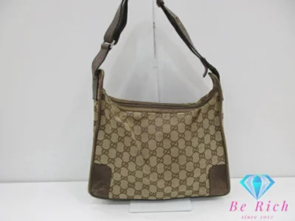 Gucci Hobo Bag GG Khaki Green Brown Canvas Leather Hobo Handbag